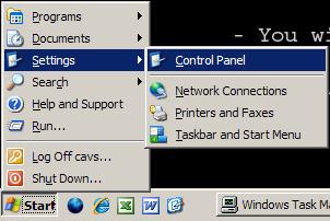 Accessing Control Panels, Windows Classic Theme